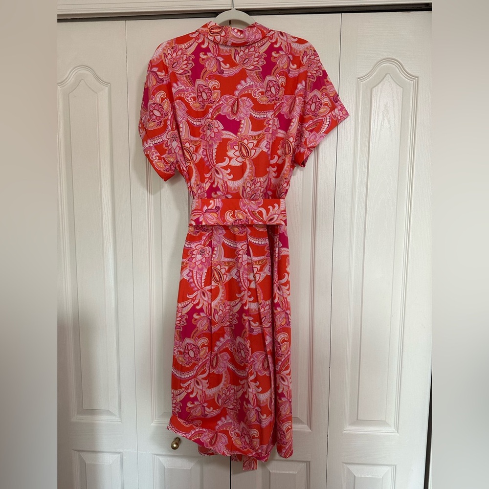 Talbots Red and Pink Paisley Midi Tie-Waist Shirt Dress - Picture 7 of 7